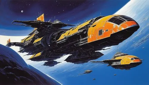 gunbuster,galaxy express,spelljammer,gradius,dropship,mcquarrie,transwarp,space ships,spaceplanes,satellite express,skyship,dreadnaught,starship,deltha,voyagers,star ship,robotech,stratofortresses,starbase,coville,Conceptual Art,Sci-Fi,Sci-Fi 08