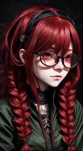 red green glasses,red-haired,maki,cheshire,kosmea,maki roll,medusa,portrait background,steam icon,librarian,mikuru asahina,with glasses,dark red,glasses,anime 3d,vada,velvet elke,gorgon,reading glasses,redhair