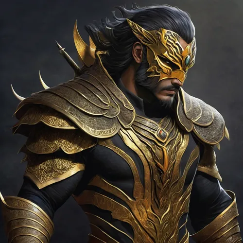 gold mask,golden mask,warlord,poseidon god face,gold paint stroke,paladin,knight armor,male character,thorin,paysandisia archon,fantasy warrior,kadala,bronze horseman,armor,garuda,gold crown,massively multiplayer online role-playing game,gold lacquer,iron mask hero,gold chalice,Illustration,Realistic Fantasy,Realistic Fantasy 06