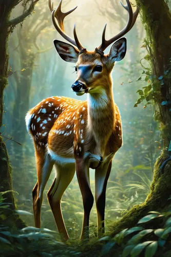 In a post-apocalyptic setting, depict a fallow deer cub as the symbol of hope and resilience.,deer illustration,european deer,spotted deer,male deer,dotted deer,deer,fallow deer,young-deer,pere davids