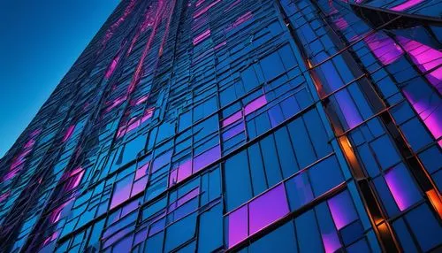 purpleabstract,glass building,colorful facade,colored lights,vdara,colorful light,glass facades,glass facade,purple and pink,colorful glass,pc tower,skyscraper,escala,glass wall,purple wallpaper,purple gradient,intense colours,ultraviolet,the skyscraper,bulding,Illustration,Realistic Fantasy,Realistic Fantasy 45