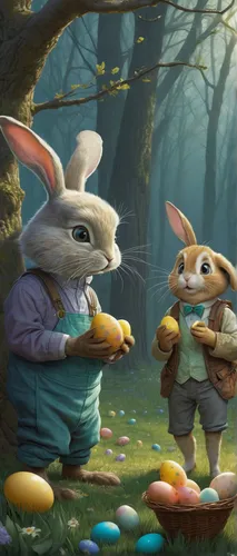 hare trail,easter rabbits,easter festival,easter theme,happy easter hunt,rabbits and hares,painting easter egg,rabbits,hare field,painting eggs,rabbit family,easter background,bunnies,peter rabbit,children's background,hares,easter celebration,easter card,fox and hare,woodland animals,Illustration,Realistic Fantasy,Realistic Fantasy 44