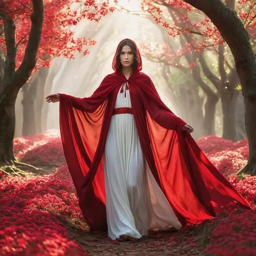 red riding hood,red cape,red tunic,little red riding hood,red coat,persephone,scarlet witch,melisandre,fantasy picture,queen of hearts,imbolc,lady in red,priestess,wiccan,sorceress,cordelia,dhampir,mystical portrait of a girl,sapientiae,prioress