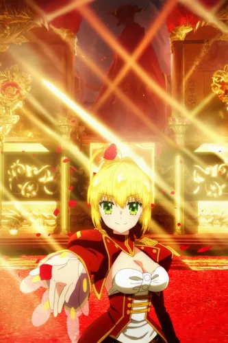 nero claudius,red saber,nero,yang,meteora,sword lily,saber,flame spirit,priestess,blood clover,poker primrose,incarnate clover,valentine background,goddess of justice,fire lily,swordswoman,fire angel,golden sun,chrysanthemum background,sunburst background