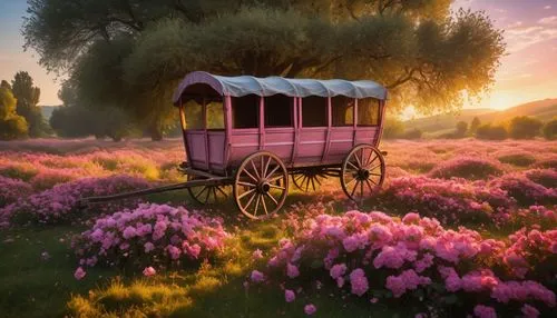 wooden carriage,flower cart,carriage,provence,flower car,lavender fields,Photography,General,Fantasy