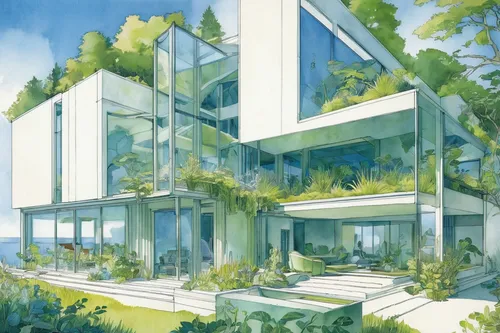 greenhouse,cubic house,frame house,green living,glass building,greenhouse cover,mirror house,residential,house in the forest,glass facade,eco-construction,cube house,greenery,kirrarchitecture,sky apartment,modern architecture,grass roof,glass facades,conservatory,modern house,Illustration,Retro,Retro 07