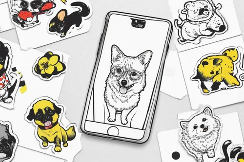 animal stickers,phone clip art,dog digital paper,clipart sticker,kawaii animal patches,dog illustration,dogs digital paper,stickers,animal icons,scrapbook clip art,kawaii animal patch,canines,corgis,ear tags,pentagon shape sticker,bolt clip art,phone case,pawprints,seamless pattern,kawaii patches,Illustration,Black and White,Black and White 16