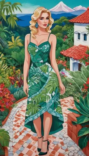 yabucoa,habanera,girl in the garden,guayabera,dominica,khokhloma painting,Unique,3D,Isometric