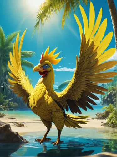 cockerel,yellow chicken,tropical bird,garuda,phoenix rooster,exotic bird,bird png,sun parakeet,chicken bird,yellow macaw,landfowl,bird kingdom,bird bird kingdom,chicken 65,tropical bird climber,tropical birds,feathered race,aquatic bird,summer plumage,bird illustration,Illustration,Realistic Fantasy,Realistic Fantasy 29