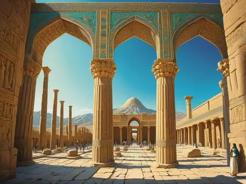 persian architecture,karakas,egyptian temple,iranian architecture,ramesseum,islamic architectural,ancient city,king abdullah i mosque,royal tombs,kashan,quasr al-kharana,marble palace,qasr,karnak temple,husseiniyah,qasr al watan,seregil,maqdadiyah,gerusalemme,mihrab,Illustration,Children,Children 03