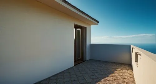 sfondo paese cielo azzurro,window with sea view,roof landscape,3d rendering,the threshold of the house,ocean view,exterior decoration,window with shutters,block balcony,render,home door,flat roof,sea 