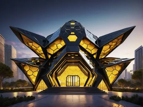 futuristic architecture,futuristic art museum,largest hotel in dubai,astana,arcology,dubia,glass pyramid,esteqlal,hextor,asian architecture,merkabah,star of david,dubay,lotus temple,rotana,masdar,kaust,honeycomb structure,iranian architecture,solar cell base,Illustration,Paper based,Paper Based 27