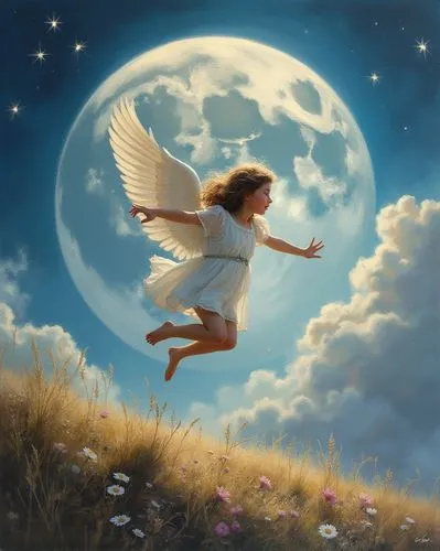 flying girl,moonbeams,fairies aloft,dreamtime,fantasy picture,moonchild