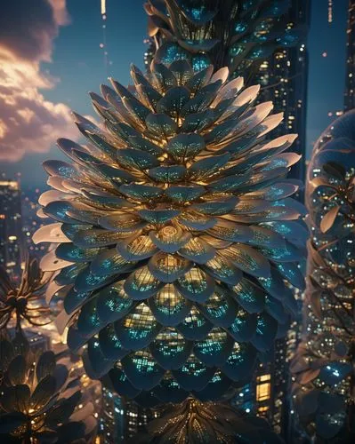 award winning architectural competition, presentation boards, organic skyscrapper futuristic, organic design, octane render, 8k reference sheet, annotation,mandelbulb,the hive,honeycomb structure,tree