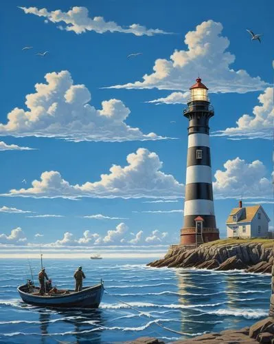 lighthouses,electric lighthouse,david bates,lighthouse,light house,sea landscape,Illustration,Retro,Retro 14