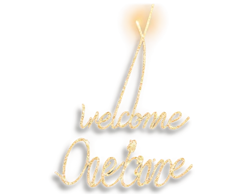 Welcome sign, transparent background, golden font, elegant cursive script, sparkling glitter particles, soft focus, shallow depth of field, warm lighting, 3/4 composition, panoramic view.,warm welcome