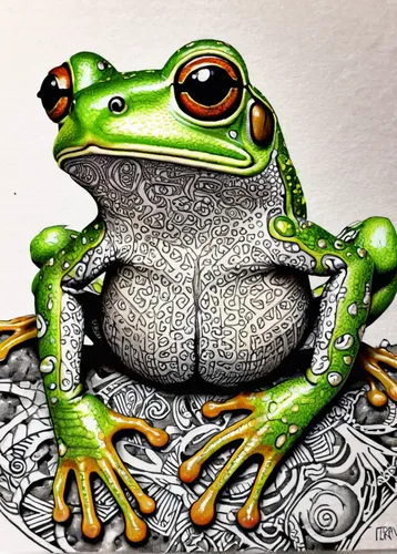 COLOUR - Tree Frog by Terry Hanna (13 marks),frog king,frog figure,bottomless frog,bullfrog,true toad,bull frog,woman frog,jazz frog garden ornament,green frog,frog through,frog background,toad,frog,m