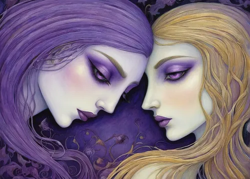 la violetta,gemini,zodiac sign gemini,mirror of souls,sun and moon,purple moon,opposites,sirens,veil purple,fantasy portrait,two girls,violets,gothic portrait,zodiac sign libra,celestial bodies,purple rose,fantasy art,ultraviolet,faery,mermaid vectors,Illustration,Abstract Fantasy,Abstract Fantasy 09