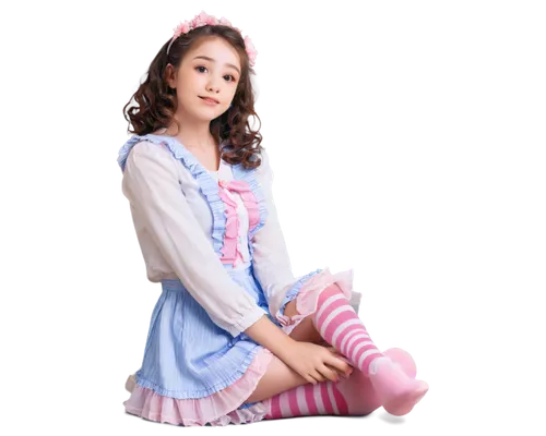 knee-high socks,the girl in nightie,anime japanese clothing,little girl dresses,doll dress,melody,nightgown,nightwear,pajamas,little girl in pink dress,relaxed young girl,striped socks,long socks,girl sitting,kawaii girl,pink shoes,female doll,children's socks,crossdressing,fairy tale character,Illustration,Abstract Fantasy,Abstract Fantasy 20