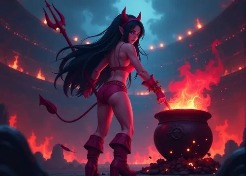 a very  anime girl with some devil horns,akali,demoness,bedevil,nephthys,demona,marceline