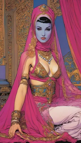 rem in arabian nights,oriental princess,orientalism,arabian,valerian,oriental girl,tantra,cleopatra,masquerade,asian costume,priestess,the carnival of venice,lily of the nile,peking opera,fantasy woman,sultana,dulzaina,belly dance,dune 45,pink city,Illustration,American Style,American Style 06