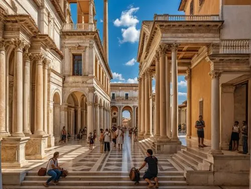 add ancient people in scene make it lively.  show sky on the top. add people,siracusa,campidoglio,apulia,trapani,palermo,puglia,noto,cagliari,capitalia,valletta,borromini,fori imperiali,ostuni,bernini