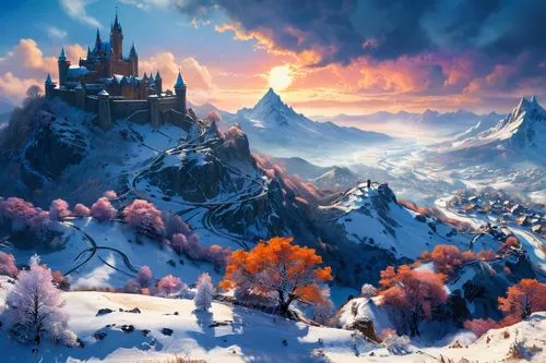 winterfell,fantasy landscape,winter background,fantasy picture,icewind,winter landscape,snow landscape,winter magic,neverwinter,tirith,snowy peaks,snowy mountains,erebor,snowy landscape,elves country,snow mountains,winterland,northrend,autumn mountains,snow scene,Conceptual Art,Fantasy,Fantasy 05