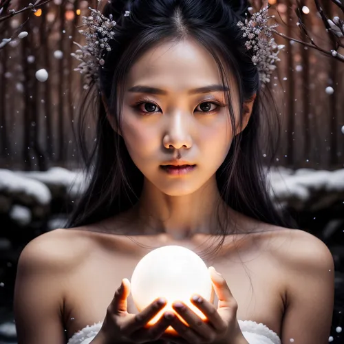 make the ball fire and shining,crystal ball-photography,crystal ball,mystical portrait of a girl,fortune teller,crystal egg,ball fortune tellers,fortune telling,bird's egg,sorceress,asian vision,glass