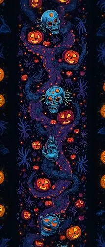 a wall has a pattern of skulls and skulls on it,halloween wallpaper,halloween background,halloween border,koi pond,haunted forest,halloween ghosts