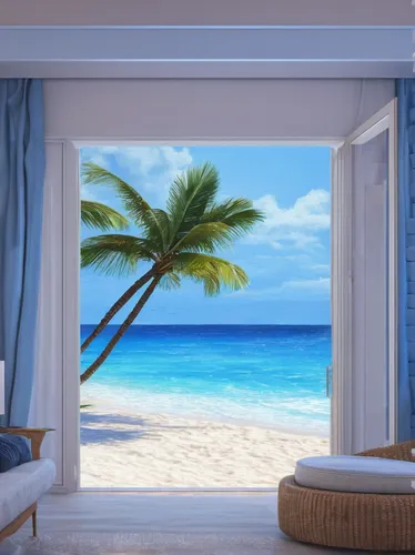 window with sea view,dream beach,window treatment,tropical beach,tropical house,beach landscape,caribbean beach,beach view,cabana,seychelles,seaside view,window covering,secluded,beach furniture,ocean view,beach resort,white sandy beach,caribbean,ocean paradise,beach hut,Conceptual Art,Fantasy,Fantasy 14