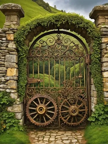 farm gate,garden door,stone gate,iron gate,wood gate,fence gate,iron door,metal gate,front gate,old door,village gateway,gates,gate,hobbiton,gateway,heaven gate,wooden door,gated,fairy door,wrought iron,Illustration,Realistic Fantasy,Realistic Fantasy 13