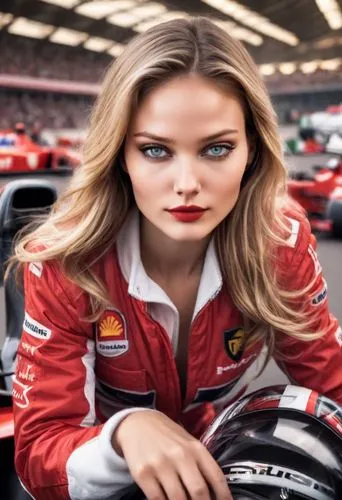 woman formula pilot in red car,automobile racer,race car driver,grand prix motorcycle racing,nascar,motor sports,motorcycle racer,automotive engine timing part,motogp,auto racing,motor sport,race driv