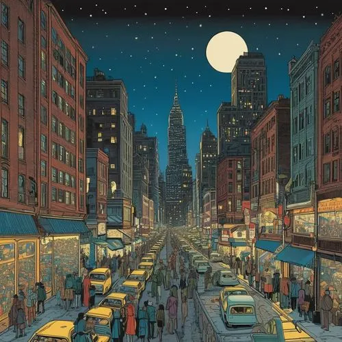 night scene,ny,big night city,new york restaurant,manhattan,david bates,background image,sci fiction illustration,ann margarett-hollywood,harlem,city at night,cityscape,new york,broadway,christmas wallpaper,digital background,city lights,newyork,christmas night,nyc,Illustration,American Style,American Style 15