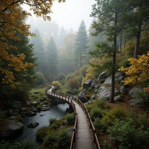 hiking path,wooden bridge,forest path,autumn fog,autumn forest,pathway,wudang,the mystical path,autumn scenery,scenic bridge,germany forest,alishan,forest landscape,autumn park,hanging bridge,walkway,wooden path,hushan,mountain stream,autumn walk