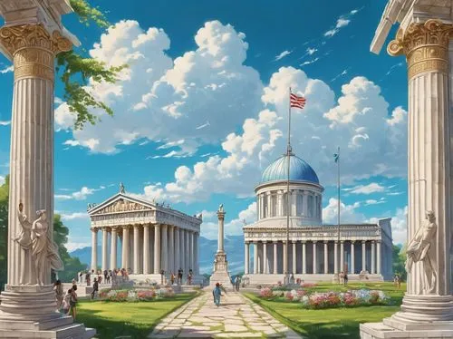 greek temple,halicarnassus,capitolium,columns,artemis temple,laodicea,three pillars,ephesus,caesars,caesonia,carthage,doric columns,neoclassical,olympius,caesarion,temple of hercules,acropolis,civ,ancient rome,roman columns,Art,Classical Oil Painting,Classical Oil Painting 02