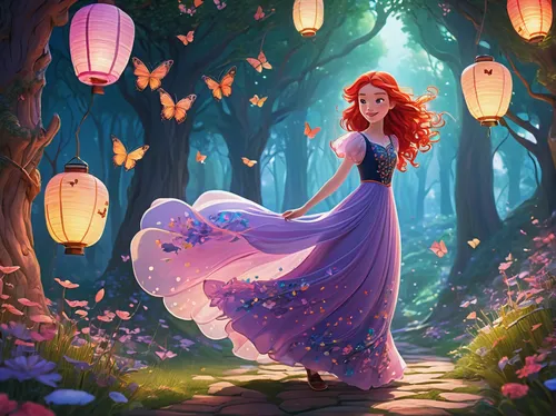 merida,cinderella,rapunzel,fairy lanterns,girl in a long dress,fairy tale character,rosa 'the fairy,fae,a girl in a dress,enchanted,fantasy portrait,fairy forest,ballerina in the woods,fantasia,lanterns,enchanted forest,forest of dreams,a fairy tale,rosa ' the fairy,fairy tale,Photography,Fashion Photography,Fashion Photography 24