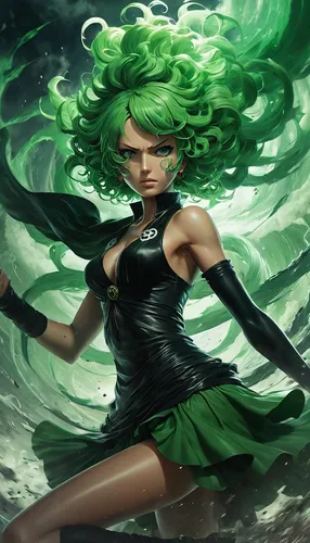 masterpiece, explicit, One Piece anime slyle S-Class hero "Tatsumaki Tornado of Terror",malachite,medusa gorgon,medusa,emerald,patrol,celtic queen,emerald sea,green mermaid scale,dryad,green aurora,go