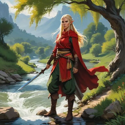 glorfindel,legolas,nargothrond,reynir,noldor,the blonde in the river,Conceptual Art,Oil color,Oil Color 04