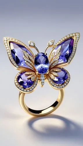 ulysses butterfly,mazarine blue butterfly,golden passion flower butterfly,chaumet,glass wing butterfly,blue butterfly,blue passion flower butterflies,striped passion flower butterfly,french butterfly,butterfly floral,ring with ornament,jewelry florets,ring jewelry,tanzanite,goldsmithing,passion butterfly,boloria,enamelled,mouawad,saturniidae,Unique,3D,3D Character