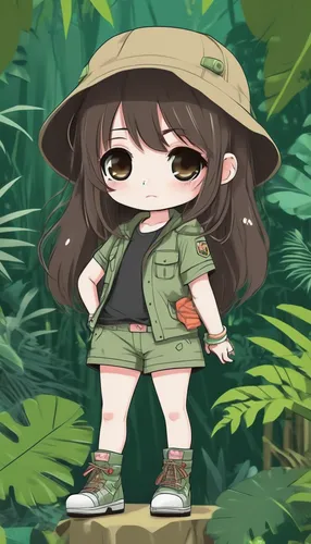 khaki,marie leaf,vietnam,safari,camo,negev,military camouflage,park ranger,chibi girl,forest background,parka,cargo pants,leaf background,jungle leaf,sanya,lesser swamp warbler,nori,mape leaf,forest clover,chibi