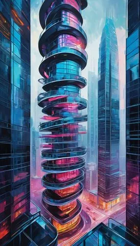 futuristic architecture,futuristic landscape,cybercity,futuristic,electric tower,sedensky,the energy tower,hypermodern,skyscraper,cybertown,arcology,areopolis,cyberport,vdara,the skyscraper,cyberpunk,supertall,cyberia,metropolis,skyscrapers,Conceptual Art,Oil color,Oil Color 24