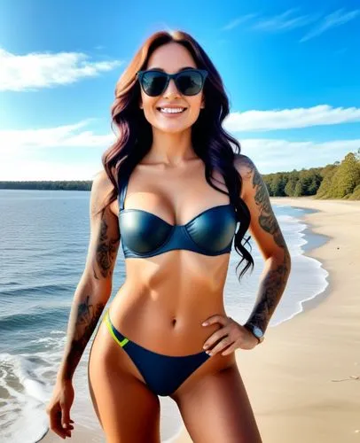 a woman in a purple bikini at the beach,bani,santana,lita,ashlee,nessa,bemagold