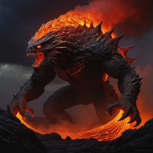 glaurung,gojira,firedrake,fire breathing dragon,baragon,surtur,Illustration,Realistic Fantasy,Realistic Fantasy 32