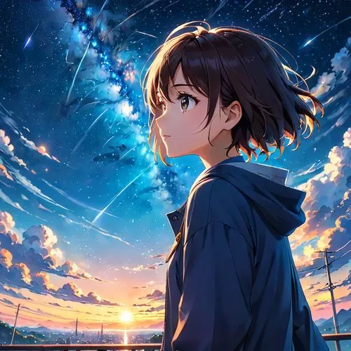 kumiko,suzumiya,railgun,megumi,hikari,sky,tamako,dusk background,night sky,yuki nagato sos brigade,misaka,star sky,mirai,fubuki,niijima,kyon,shakugan,hibiya,haruka,tanabata,Anime,Anime,General