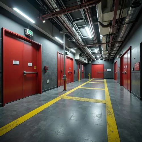 Emergency exit routes, fire alarm systems, sprinkler installations, flame-retardant materials, smoke detectors, evacuation plans, escape staircases, fire-resistant doors, warning signs, illuminated pa