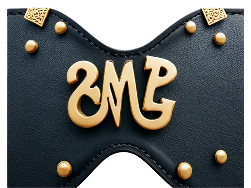 Leather logo, golden buckles, silver studs, black leather, smooth surface, intricate design, bold font, metallic texture, low-angle shot, dramatic lighting, shallow depth of field, cinematic compositi