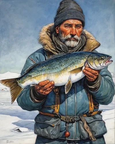 arctic char,fjord trout,ice fishing,forage fish,pickerel,northern pike,fish herring,fisherman,fishmonger,capelin,rainbow trout,fish-surgeon,version john the fisherman,fishing classes,angler,herring,fisher,soused herring,haddock,oncorhynchus,Illustration,Realistic Fantasy,Realistic Fantasy 06