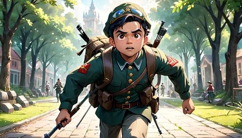 3d cartoon picture of Malayalee actor Dileep running to school in school uniform and alao have a back pack on his shoulders. 4k. Cartoon. Extreme wide. ,rizalino,basilone,arvn,peshwar,juche,holkar,hay