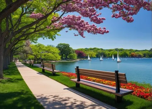 tidal basin,park bench,row of trees,riverside park,wilmette,spring lake,homes for sale in hoboken nj,district of columbia,lake shore,homes for sale hoboken nj,beautiful lake,flowering trees,lakeshore,lakefront,red bench,mamaroneck,blooming trees,lake geneva,waterfront,park lake,Illustration,Japanese style,Japanese Style 11