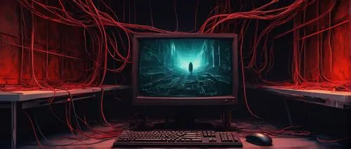 computer,computer art,computer addiction,cyberspace,trip computer,digitalart,computer freak,computer game,computer room,cyber,cyberpunk,world digital painting,barebone computer,man with a computer,penumbra,digital,a dark room,computer games,desktop computer,kasperle,Illustration,Retro,Retro 19